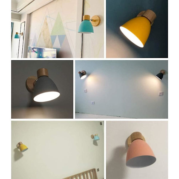 Nordisk Metalljärn Macaron Sovrums Sängbord Vägglampa Modern Enkel E27 Träbas Väggmonterad Studie Vägg Sovrum Balkong Restaurang Trapp Dekoration