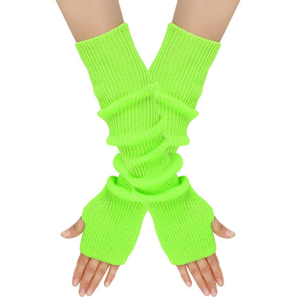 Kåshe-blandede armuvarmere, vinterfingerløse hansker, strikkede votter, håndleddsvarmere med tommelhull for kvinner Fluorescent green One size fits all