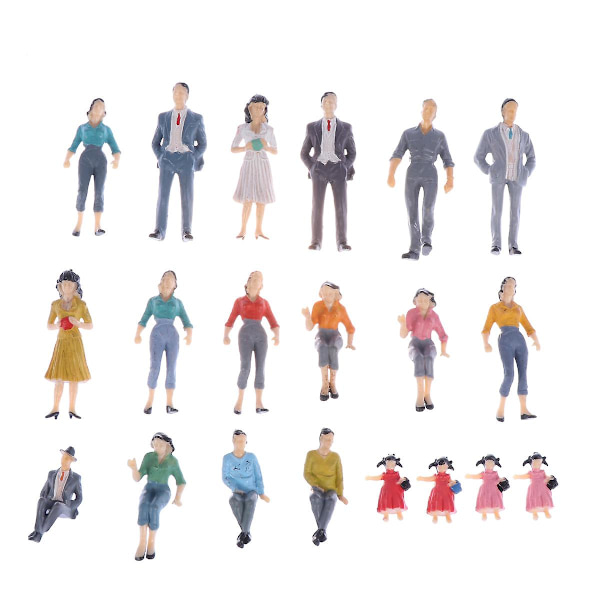 20 st Mini Mångfärgade Målade Gjutna Personfigurer Livsliknande Modeller för Miniatyrlandskap Dockhus M