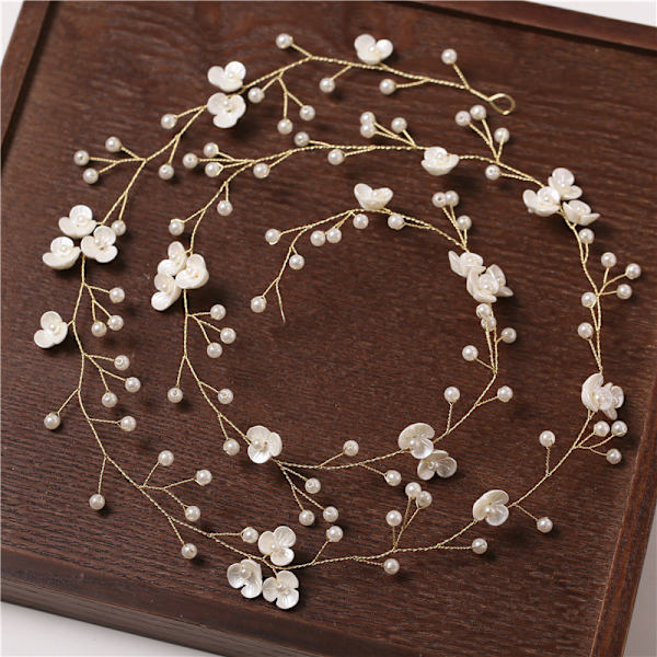 Brudehodeband med perleblomsterdesign, bladhårvines, brudetilbehør til hår for kvinner og jenter