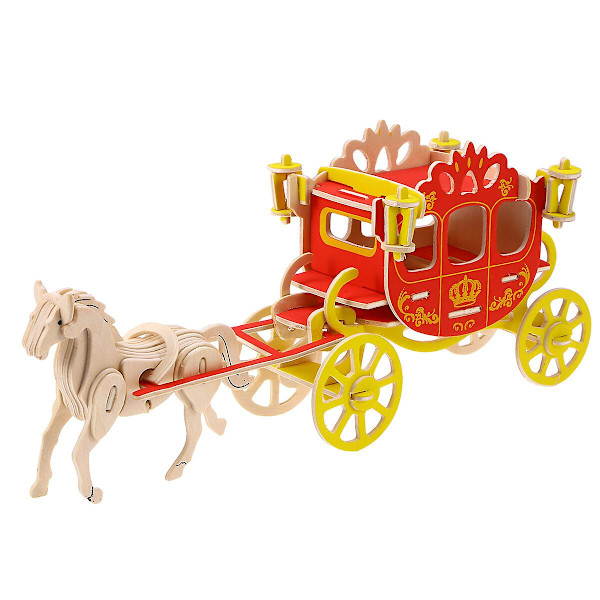 3D Leksak Barnvagn Pussel 3D Träpussel Kunglig Vagn Dekoration Pedagogiska Pussel