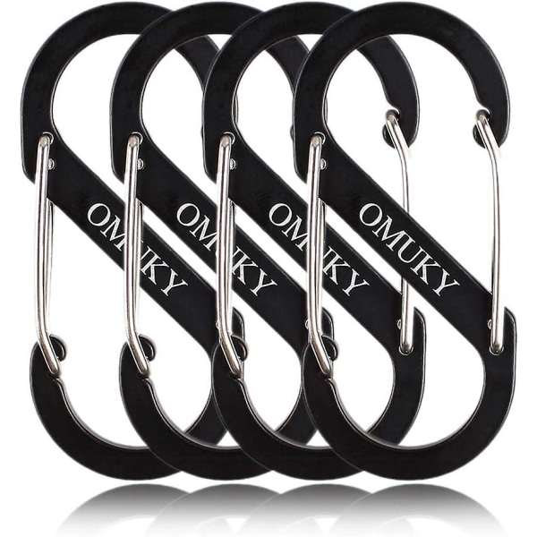 S-formade Karabinerhakar i Aluminiumlegering Nyckelring Svart Karabiner för Fiske Vandring Camping