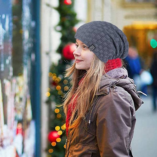1 st Hat till Män Vinter Varma Hattar Stickad Slouchy Tjock Skallehatt Grå gray