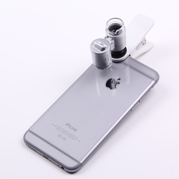60X Clip-On Mikroskop Telefon Förstoringsglas UV LED Universal Mikrolins Bärbar Mobiltelefon Smartphone Kamera Lupp för små tryck Klockor Jewel
