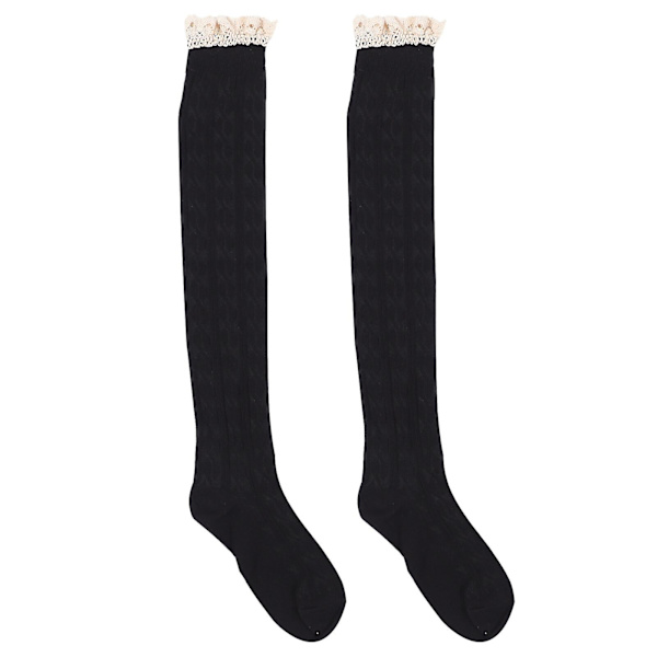 Sokker Vinter Bomulds Sokker Japanske Strømper Strikket Knæhøje Strømper Lårstrømper Kalvesokker G Black 65X8CM