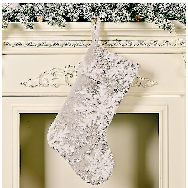 Grå Julstrumpor, Julstrumpor med Snöflingemönster för Julbrasa Heminredning (4 st, Grå)