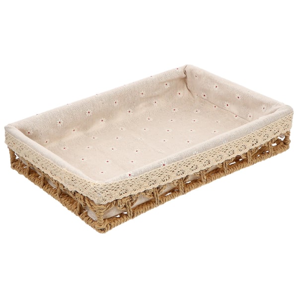 1 stk Simulert Rattan Flettet Skrivebord Oppbevaringskurv Skrivebord Kurv Organizer Assortert Farge 32X22X6CM Assorted Color 32X22X6CM