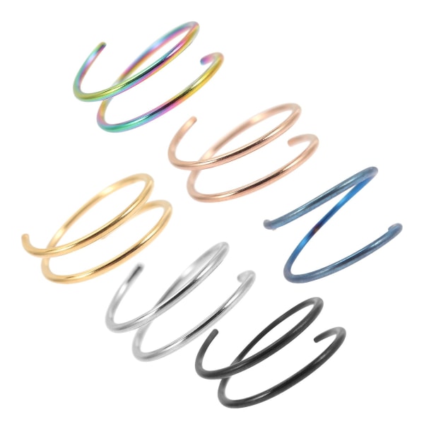 6 stk. Næseringe i Rustfrit Stål, Hoops, Spiral Næseringe til Kvinder, Næsesmykker, Assorterede Farver, 1x1cm Assorted Color 1x1cm