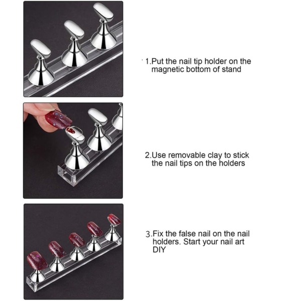 2 sæt Akryl Negle Practice Stand Magnetisk Nail Tip Art Display Stand Holder Manicure Værktøj med genanvendeligt klæbende Kitty Clay til Home Salon Makeup