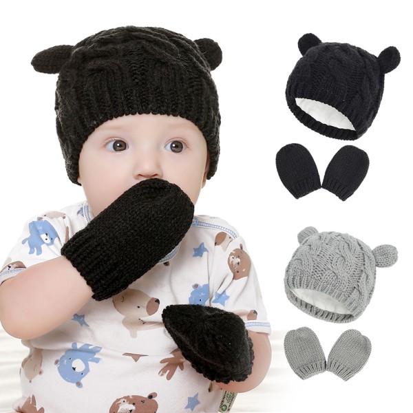 Baby och handskar, Baby Girl Boy Hat Handskar Set Vinterstickade mössor Baby Newborn Hattar för Baby 0-2 månader (L; Svart)