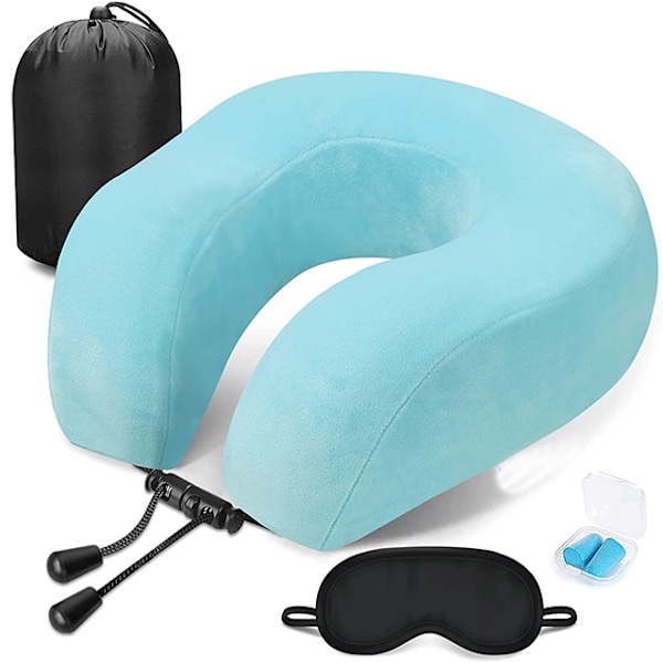 Fabrikkforsyning U Spe Reisepute Nakkestøtte Hodestøtte Kina 100% Polyester 80 Memory Foam 28*29 Cm U-spe_xrzi Sky blue