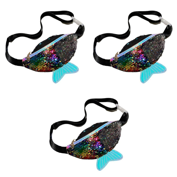 3-pack Fiskstjärtsmidjeväskor för kvinnor, multifunktionella, korsade plånböcker, kassaväskor, paljetter, bröstväskor, Fanny Black 3pcs Colorful