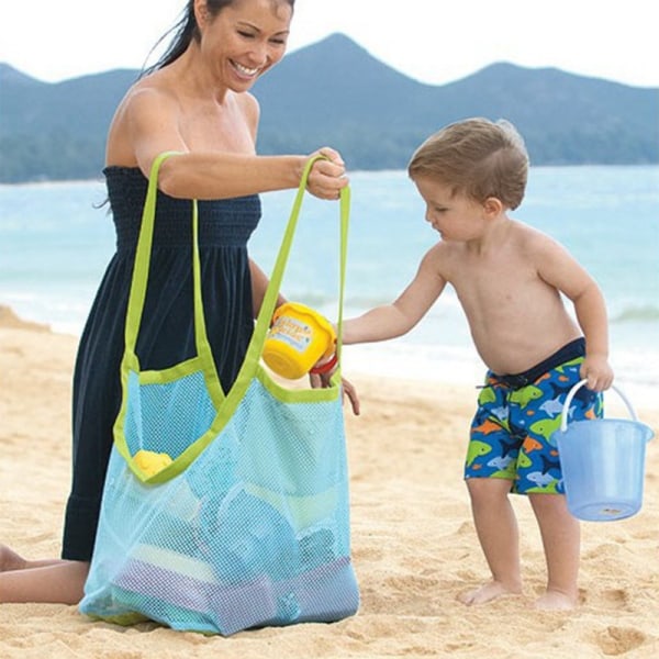 Stor strandveske veske, vann og sand nettveske for barn Reisehåndklær Leketøysoppbevaringspose (blå)