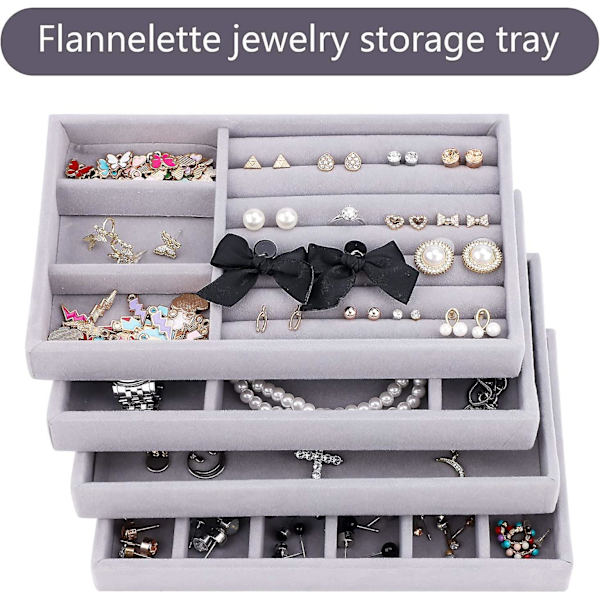 Smyckesbrickor Organiser Set Om 4 Sammets Stapelbara Smyckeslåda Organiseringsbricka Örhänge Ring Halsband Armband Display Stativ Showcase Smyckesförvaring