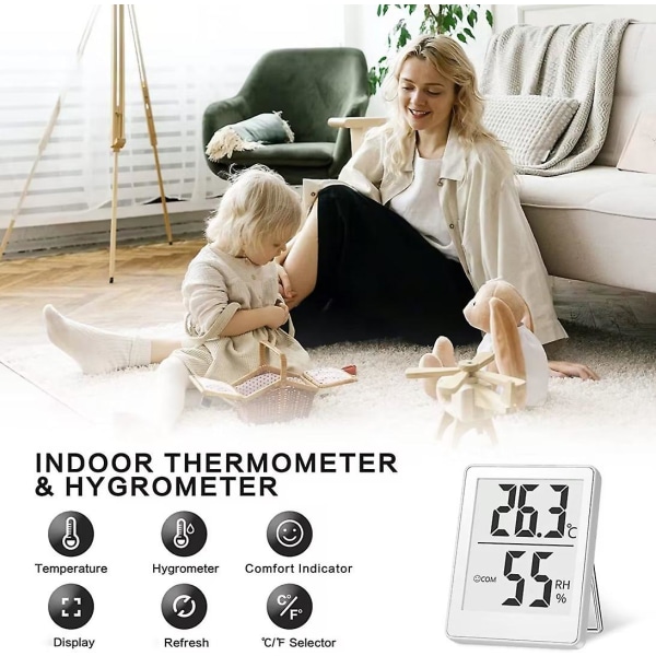 Rumtermometre indendørs, mini indendørs termometer rumtemperaturmonitor, nøjagtigt hygrometer fugtmåler, temperatur luftfugtighedsmåler til hjemmet, O