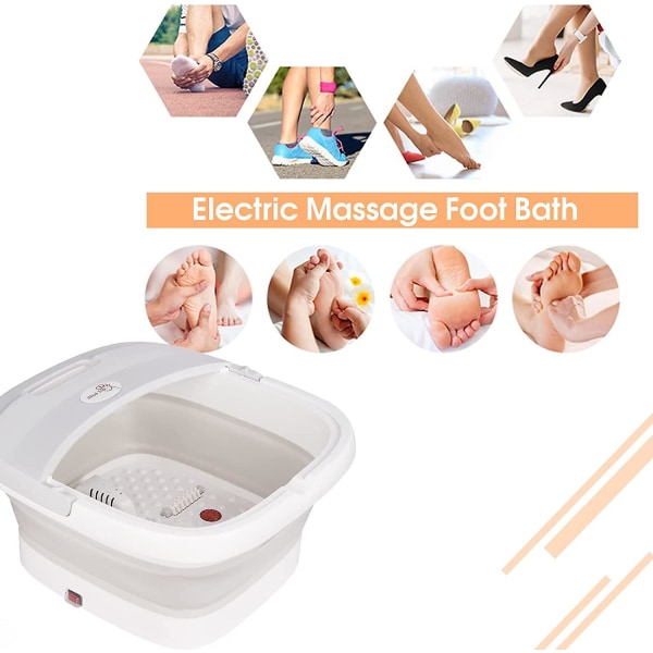 Fotbad med massage och uppvärmning, fotspa med 4 massagerullar, hopfällbar elektrisk fotmassager med vibrerande bubblor och infrarött ljus, lugnande