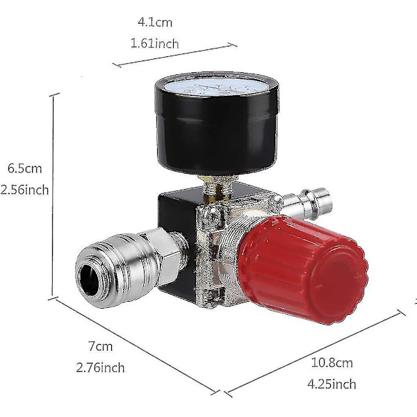 Lufttrycksregulator Trevägsventil 1/4 Tum Lufttrycksmätare Regulator För Kompressor (ny 3-vägsventil)