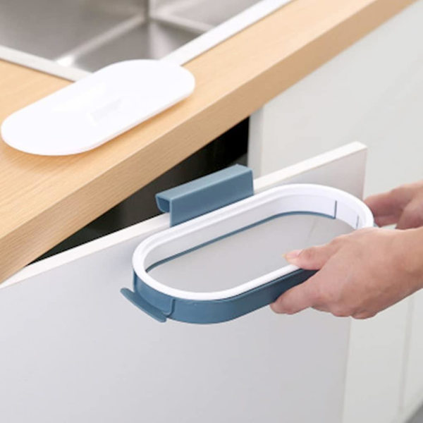 Skåpskorgar för kök, sopsäckshållare, plastpåsehållare, bärbar skräppåsehållare, sopsäckshållare för skåpsdörr (1 st, blå)