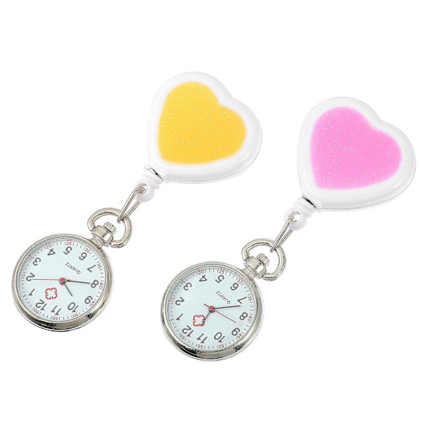 2 stk Klokker for Kvinner Inntrekkbar Sykepleierklokke Hjerte Lommeklokke Sykepleier Fob Klokker Doktor Reversspyd Klokker Yellow 9.5X4CM