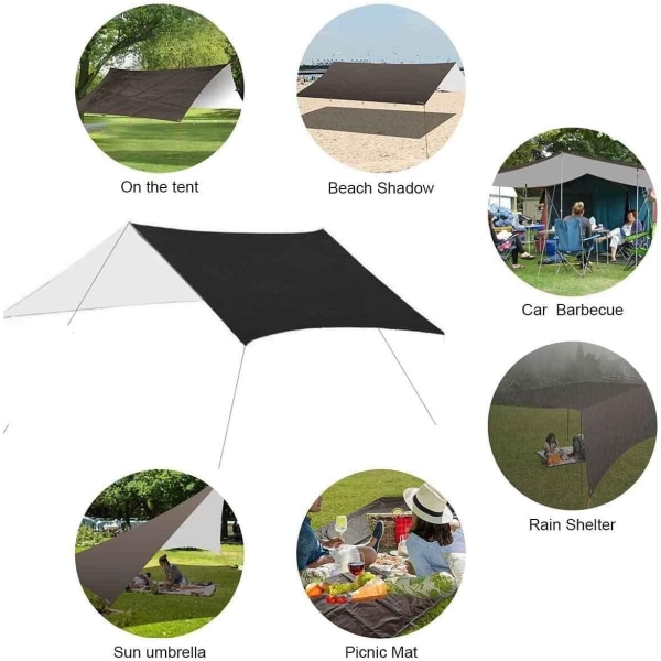 Campingtält Planer Vattentät Lätt Kompakt Tältmatta Picknickfilt Hammock Tarp för Hammock (Färg: Grå, Storlek: 3 * 3m)