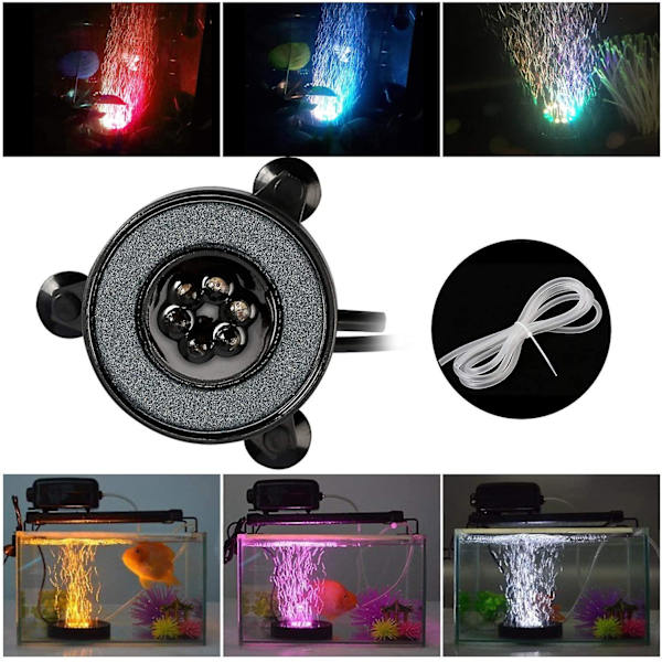 Nedsænkbar Akvarium Boblelampe, Automatisk Farveskiftende Luftboblelys, 6 LED Belysningsdekoration Farverigt Lys Med Luftboble (5,5 cm, 1,2 W)