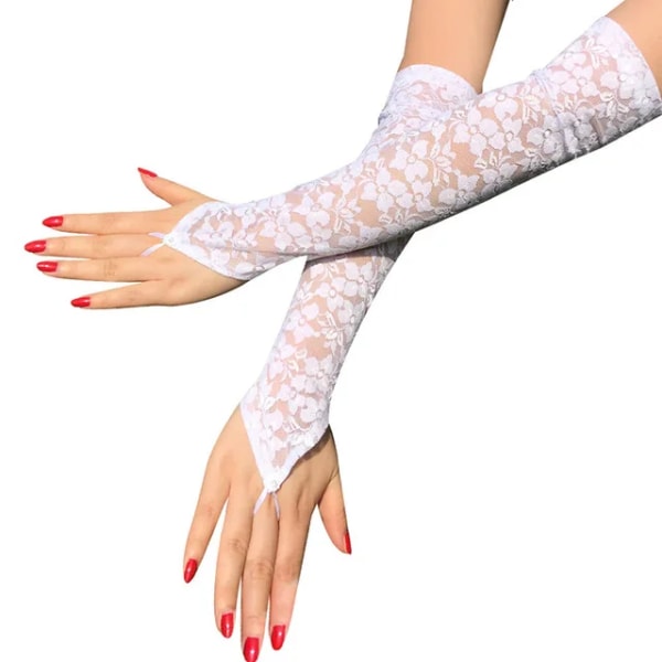 Lange blondehandsker til kvinder, bryllupsbrudehandsker Fingerløse blondehandsker til teselskabskostumer, albuelængde 45 cm
