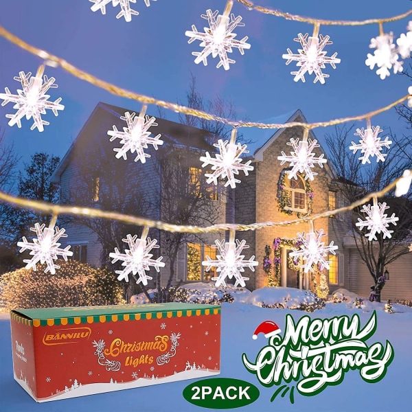 Julbelysning, 6m 40 Led Snowflake String Lights, Dekorativa belysningar inomhus/utomhus för julgran, bröllopsfödelsedagsfest Trädgårdsrum (coolt)