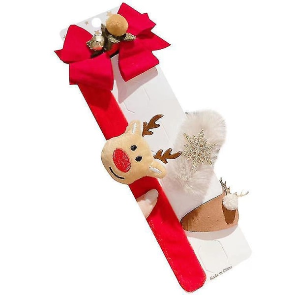 Julhårklämmor Plysch Snap Armband Söta plysch hårspännen för julfest Barn Presentpåse Fyllmedel (2st, röd)