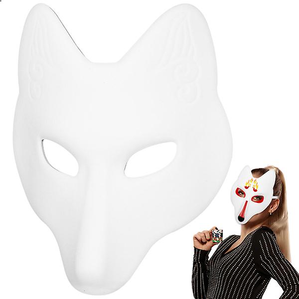 Vit blank mask rävmask handmålad japansk stil pysselmask för Halloween maskerad kostym Cosplay