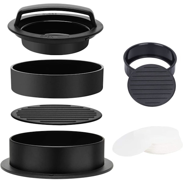 3-i-1 Hamburgarpress, Fylld Hamburgarpress med 200 Non-Stick-papper