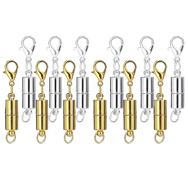 20 stk Halskæde Forlængelseskæde Spænde Miljøvenlig Cylindrisk Magnetisk Spænde Praktisk DIY Smykkefremstilling Tilbehør (6mm Guld + 6mm Sølv + 8mm G