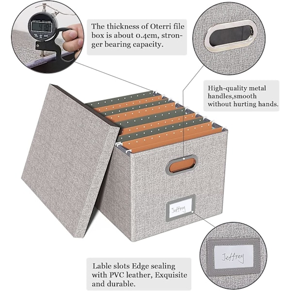 Filförvaringslåda, Arkivlåda, Bärbar Filmapp med Lock, Passar för Brev/Juridiska Filmappar, Easy2 Pack Grå 2 pack Gray
