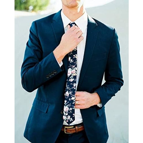 Herrar Casual Smal Blommig Slips Kombo Set med Blommig Fickduk Bomulls Slips Handgjord Slips Set (2 st)