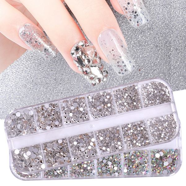 Nagelkonststenar, Runda Platta Rhinestones för Naglar, Hantverk, Skugga Multiform 3D Glaskristall Nagelsten Diamant
