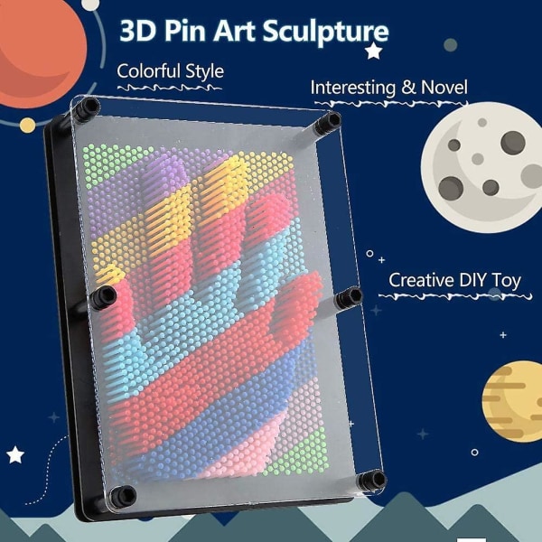 Klassinen 3D Pin Art set Pin Art Sculpture Board -lelu toimistopöydän koristeluun lapsille tai aikuisille, 20 * 15 * 5,5 cm (musta iso)