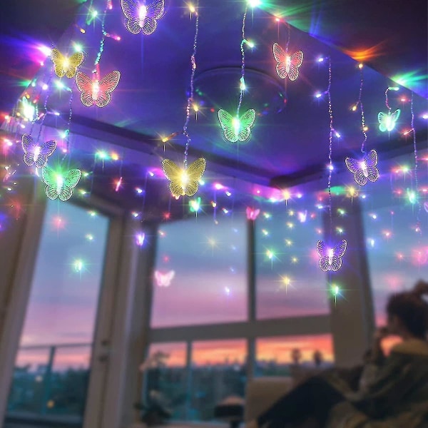 120 LED Butterfly Gardinlys USB-plugg - 19,7 fot 8 Mønstre for Soverom Juler Bryllup Festdekorasjoner (farge)plugg-inn Fjernkontroll