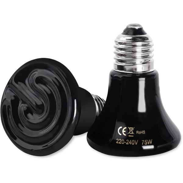 E27 75W Varmekeramisk Pære Hvit Keramisk Varmelampe 220-240V Varme Infrarød Lampe For Kylling Reptil Skilpadde Valp Kanin Terrurium (2 stk)
