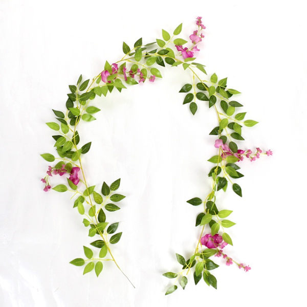 Violetti-punainen 5-osainen keinotekoinen wisteria-kukkaköynnös, yhteensä 5 osaa 10 metriä keinotekoinen riippuva wisteria-köynnös silkki-kukka