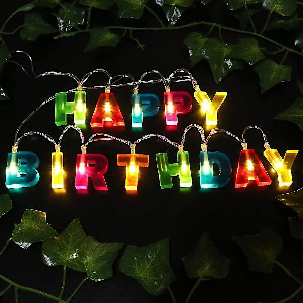 Batteridrevne Happy Birthday LED-lys for jul, bursdag, fest, 2m (flerfarget)