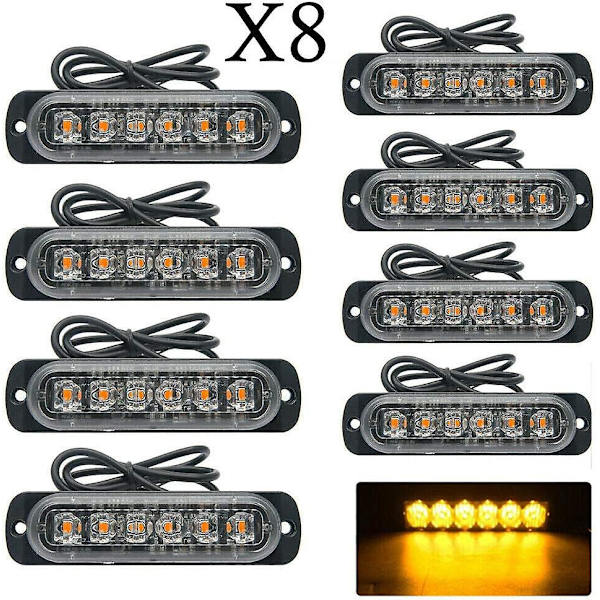 Hätävilkut, 8 kpl 6 LED:n keltaisia vilkkuvia valoja, 12/24v vaaraa ilmoittavat varoitusvalot autoon