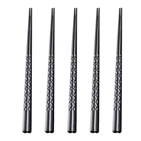 5 Par Återanvändbara Spispinnar Halksäkra Lyxiga Japanska Spispinnar Hexagonala Spispinnar (24cm Spetsig Vågmönster) Svart Black