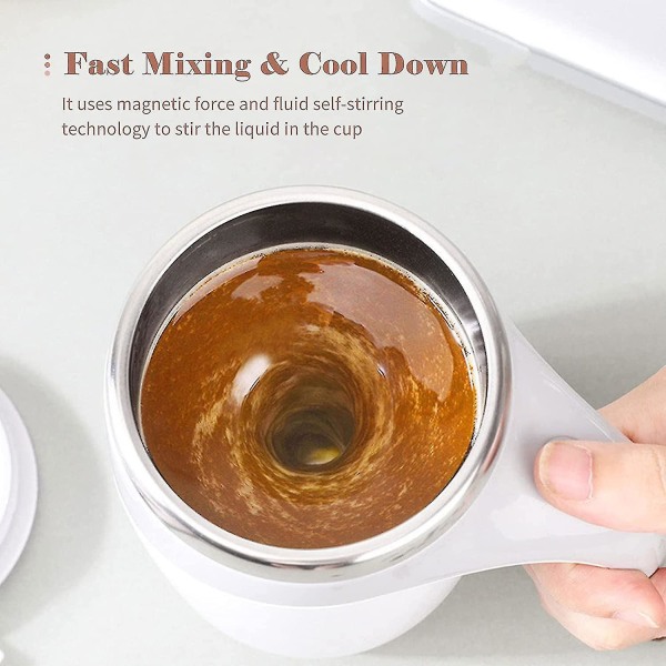 380ml Självrörande Mugg Med Lock Automatisk Magnetisk Omrörning Kaffekopp Elektrisk Rostfri Självrörande Kaffekopp Kaffe Mjölk Kakao Varm Choklad