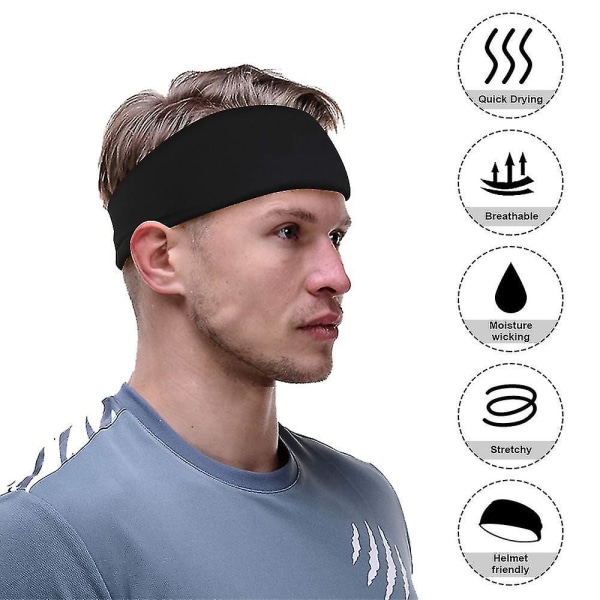 2 stk Sports Hodebånd Hårbånd Svettebånd - Hodebånd For Sport, Sykling, Yoga, Ansiktsrensing Svart