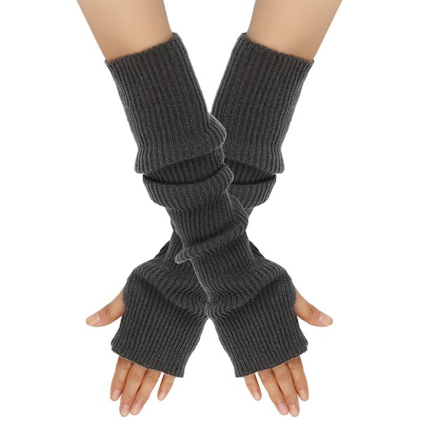 Kæshmirblandede Armvarmere Vinter Fingerløse Handsker Strikket Vanter Håndledsvarmer med Tommelhul til Kvinder Dark gray One size fits all