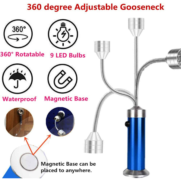 2-pack, Superljus 360 Grader Flexibel Svanhals LED Grilllampa för Grill med Magnetisk Bas (Blå)