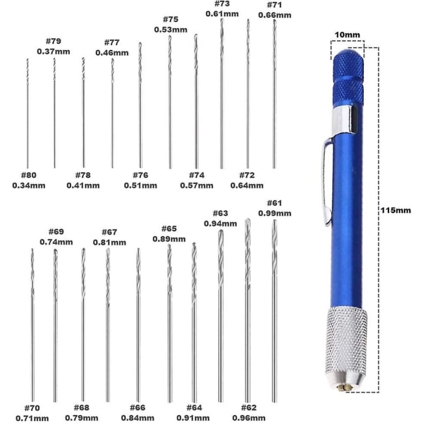 Håndbor med præcisions-mikroskruetrækkerbitsæt til håndværk, udskæring, DIY, træ, smykker, harpiks, plastik, knogler (2 sæt (44 stk))