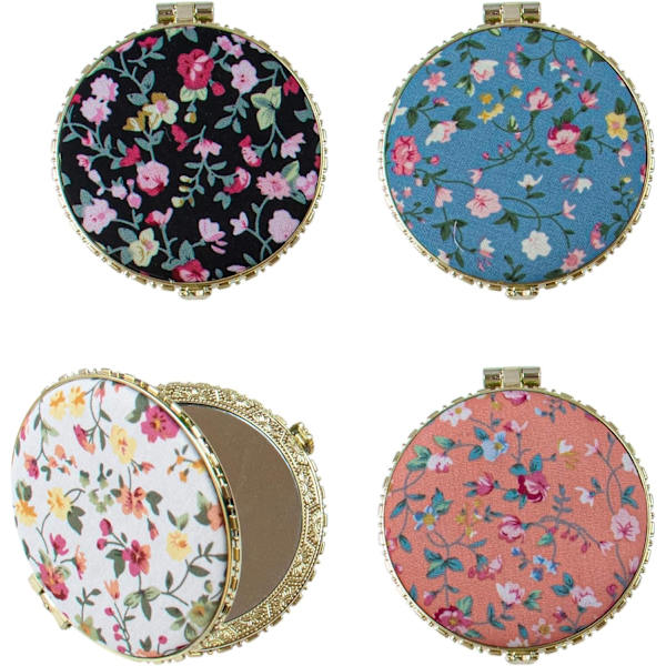 4-pakks Retro Blomster Sminkekompakt Speil Liten Lommeveske Speil Skjønnhet Håndholdt Brettbar Bærbar Reisespeil for Kvinner Jenter Dame