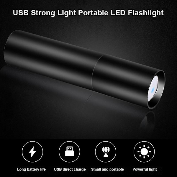 Usb Starkt Ljus Bärbar Led Ficklampa Lättvikts Ficklampa i Aluminiumlegering Utomhus (1st)