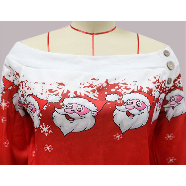 Kvinders Juletrøje med Off Shoulder Langærmet Trøje Xmas Fleece SweatshirtLRed Red L