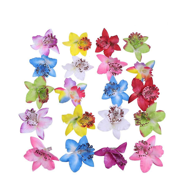 20 stk Hårklipp med Blomster, Flerfargede Thai Orchid Barrettes Hårtilbehør Hårnåler til Bryllup Sommerferie Fest Strand
